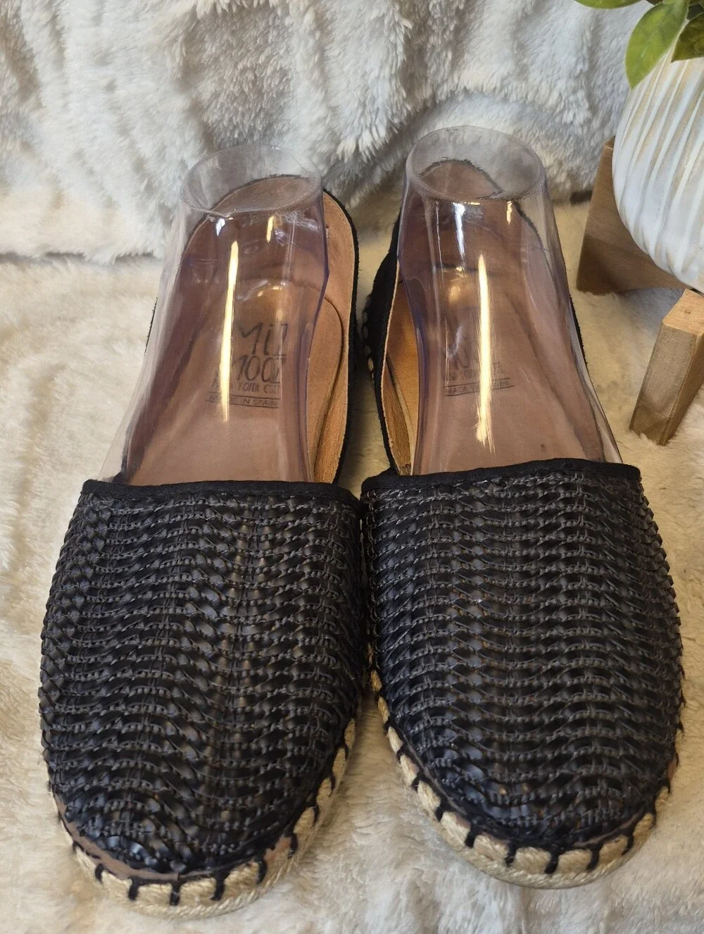 Miz Mooz Cindy Espadrilles Black Woven Leather D'Orsay Flats Women's Sz 10 US